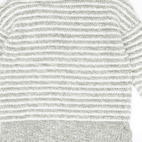 M&Co Womens White Roll Neck Striped Cotton Pullover Jumper Size 14