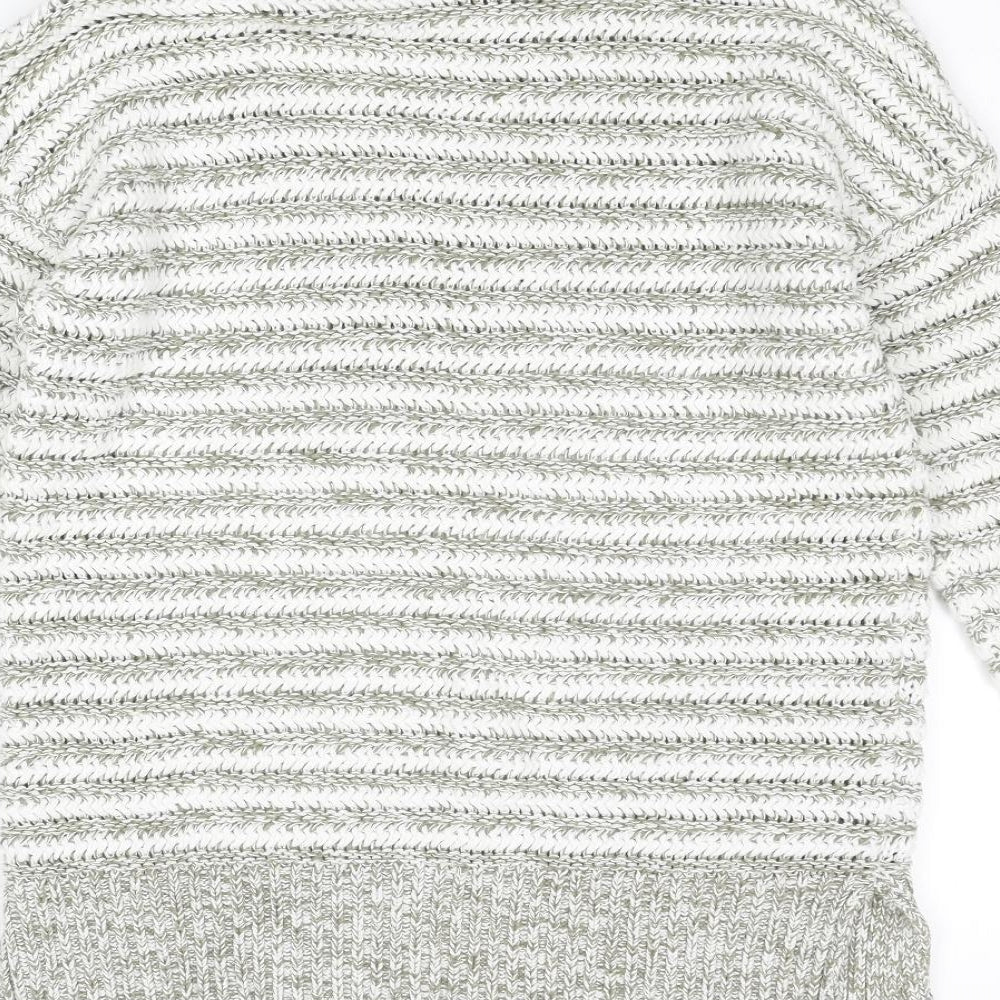 M&Co Womens White Roll Neck Striped Cotton Pullover Jumper Size 14