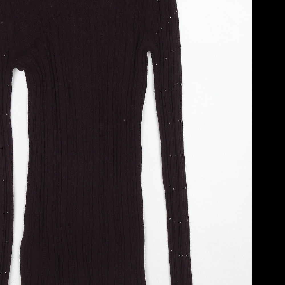 NEXT Womens Brown Round Neck Viscose Pullover Jumper Size 10