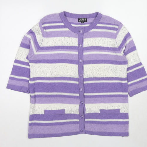 Casamia Womens Purple Round Neck Striped Acrylic Cardigan Jumper Size L