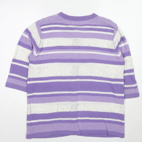 Casamia Womens Purple Round Neck Striped Acrylic Cardigan Jumper Size L