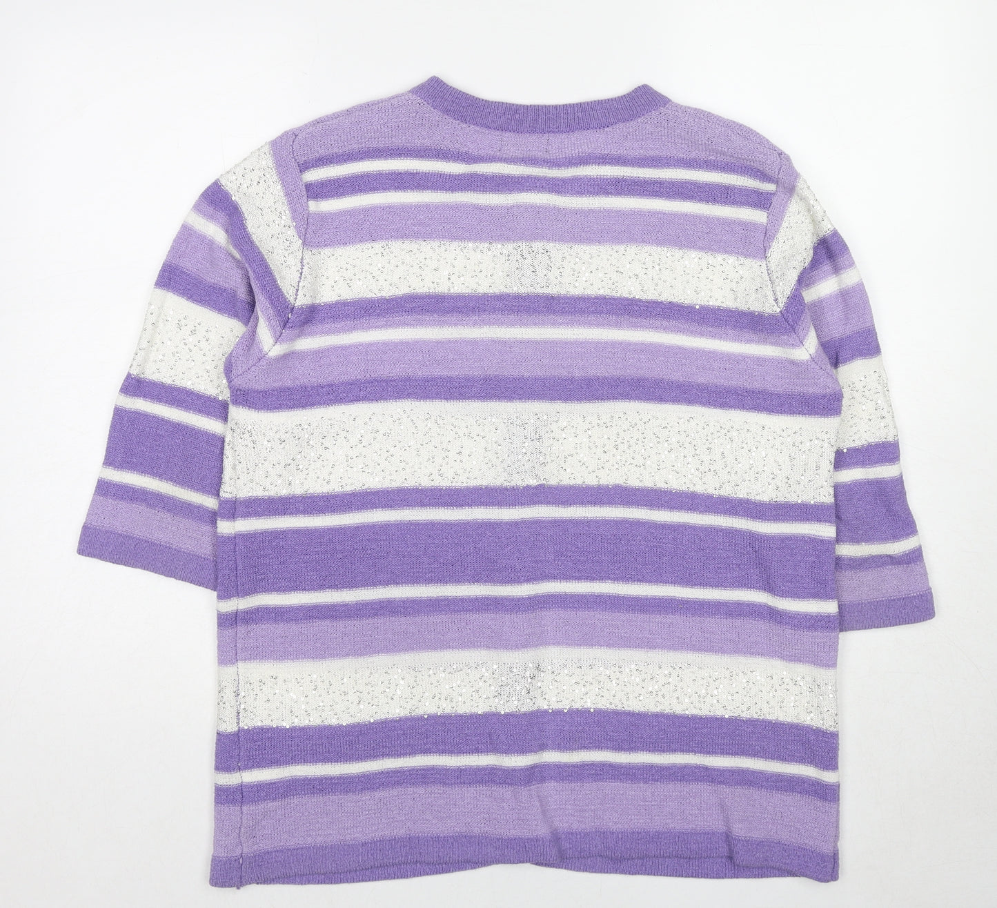 Casamia Womens Purple Round Neck Striped Acrylic Cardigan Jumper Size L