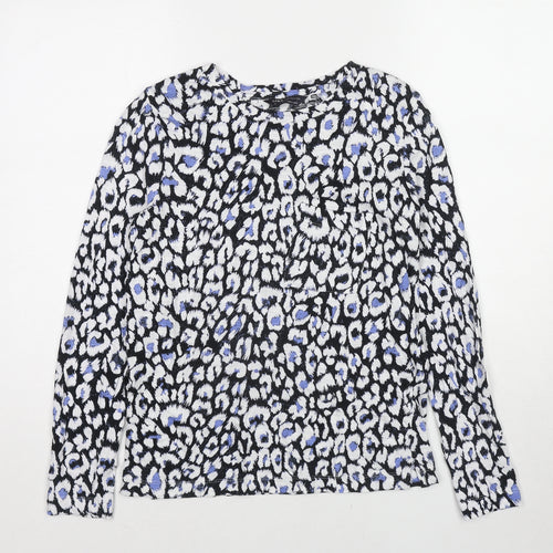 Marks and Spencer Womens Multicoloured Animal Print Polyester Basic T-Shirt Size 6 Boat Neck - Leopard Print