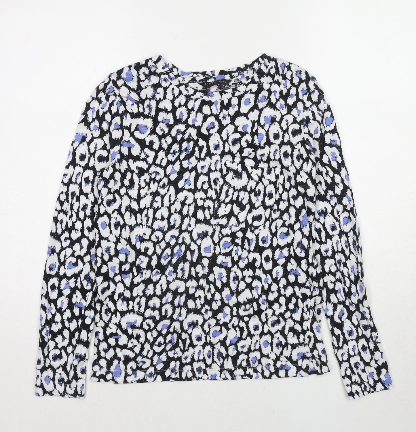 Marks and Spencer Womens Multicoloured Animal Print Polyester Basic T-Shirt Size 6 Boat Neck - Leopard Print