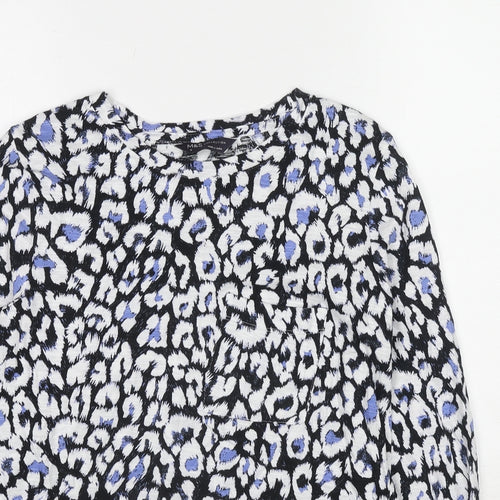 Marks and Spencer Womens Multicoloured Animal Print Polyester Basic T-Shirt Size 6 Boat Neck - Leopard Print