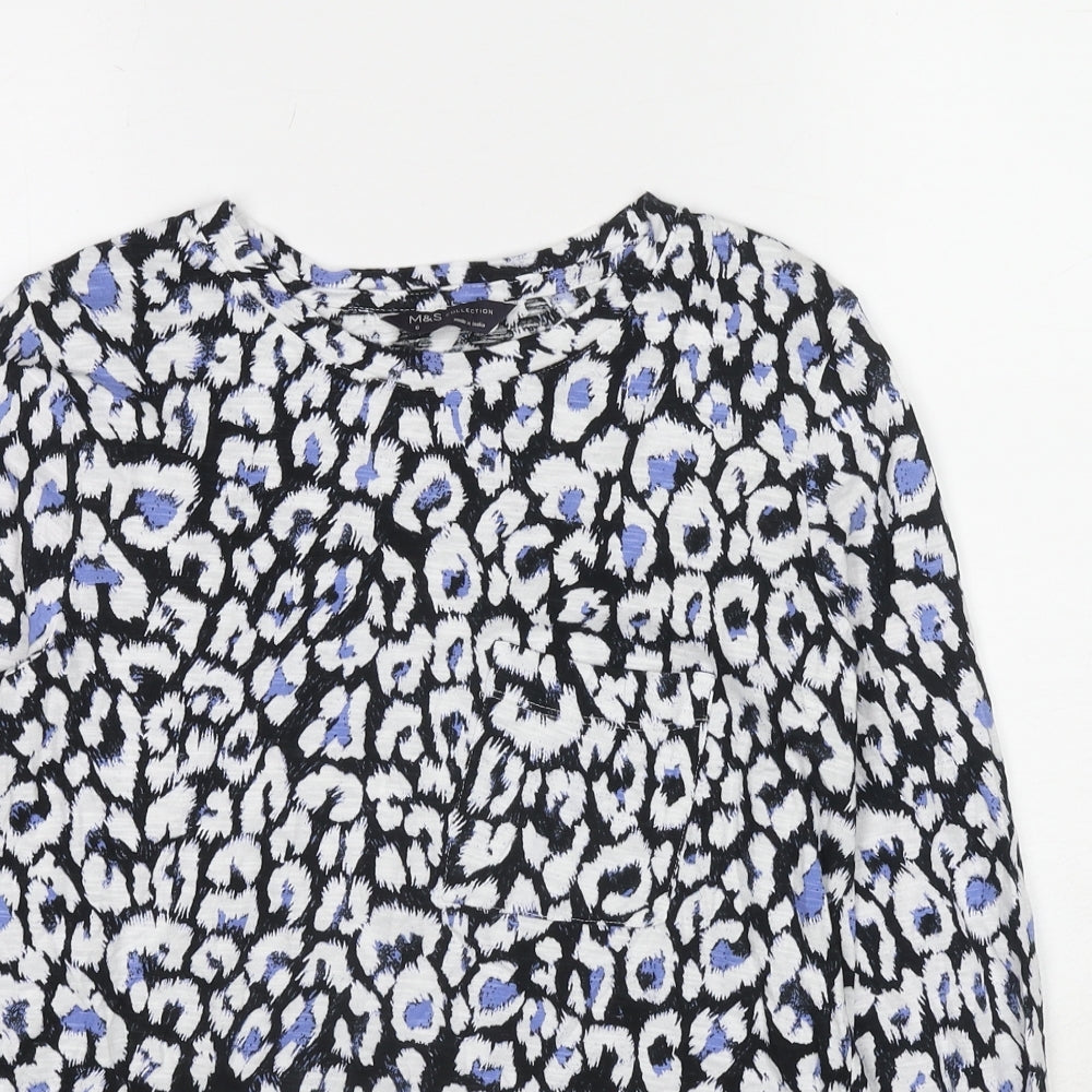 Marks and Spencer Womens Multicoloured Animal Print Polyester Basic T-Shirt Size 6 Boat Neck - Leopard Print