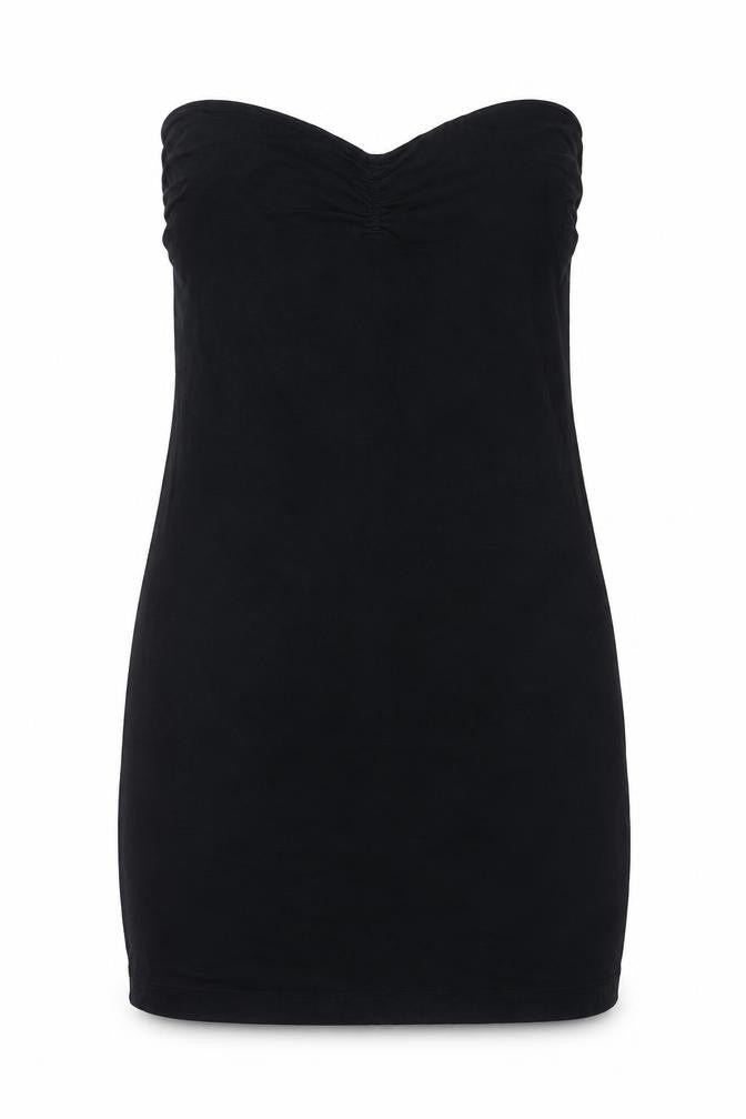 Front view of Miss Selfridge women’s black cotton basic blouse, size UK 10, sweetheart - strapless