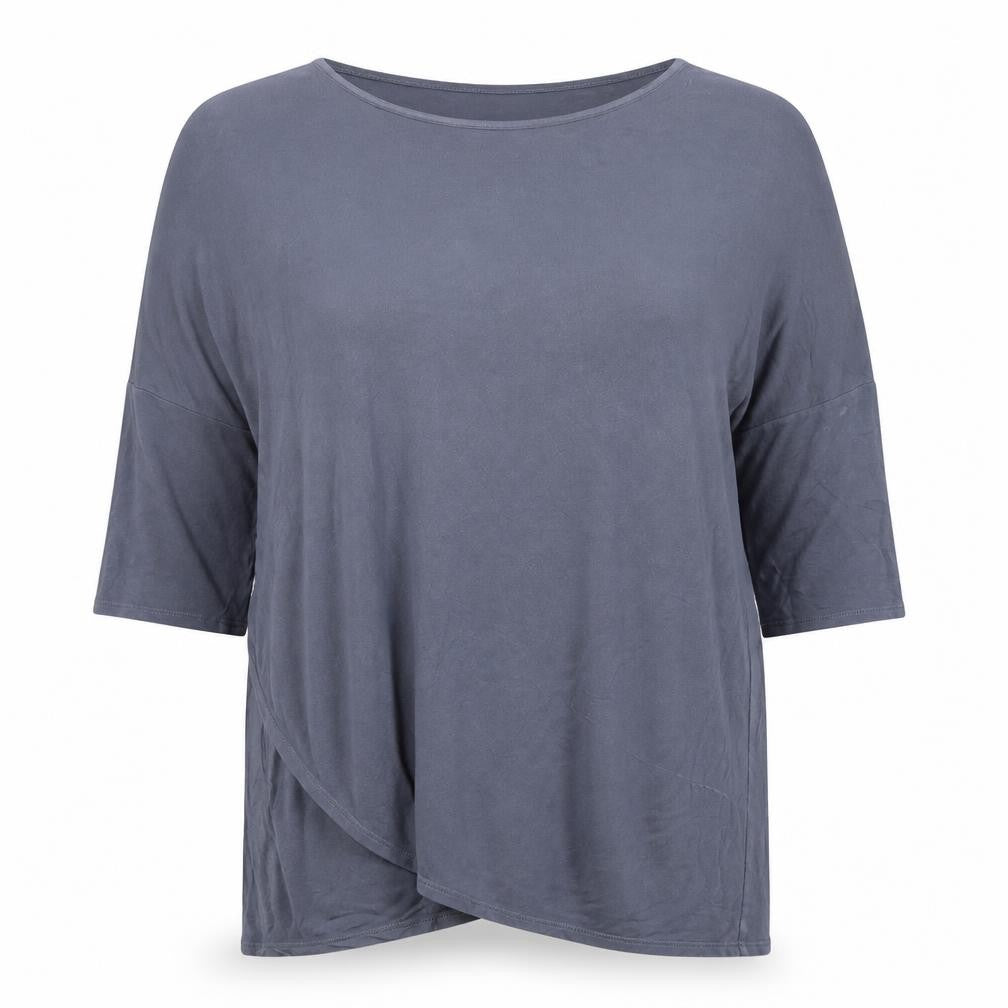Front view of Part Two women’s grey polyester basic t-shirt, size L, boat neck