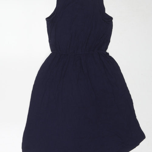 Marks and Spencer Girls Blue Viscose Tank Dress Size 11-12 Years Boat Neck Pullover - Slogan