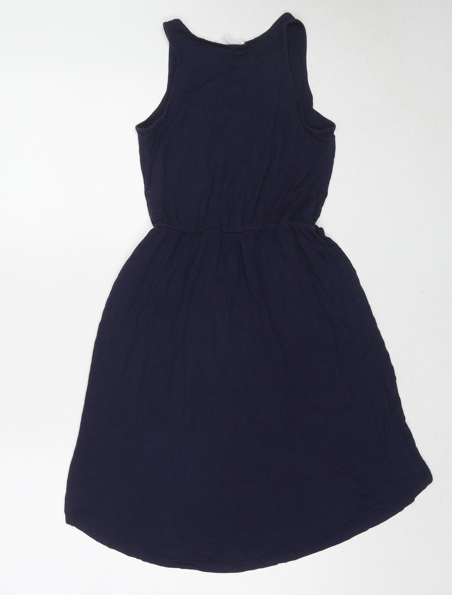 Marks and Spencer Girls Blue Viscose Tank Dress Size 11-12 Years Boat Neck Pullover - Slogan
