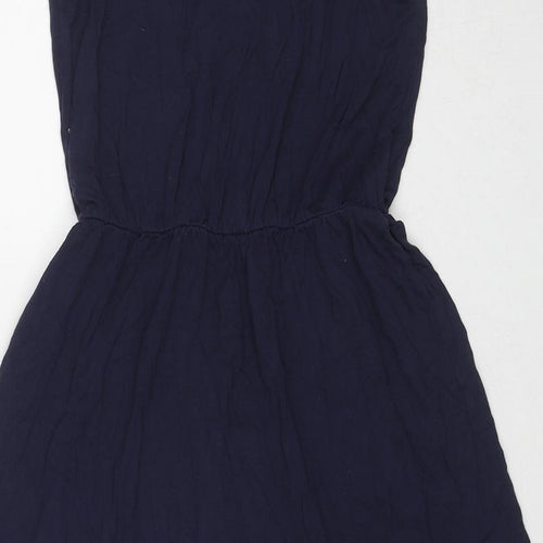 Marks and Spencer Girls Blue Viscose Tank Dress Size 11-12 Years Boat Neck Pullover - Slogan