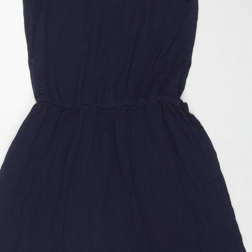 Marks and Spencer Girls Blue Viscose Tank Dress Size 11-12 Years Boat Neck Pullover - Slogan
