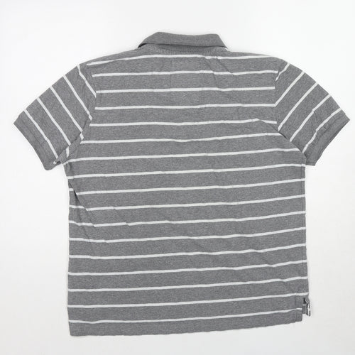 Tokyo Laundry Mens Grey Striped Cotton Polo Size L Collared Pullover