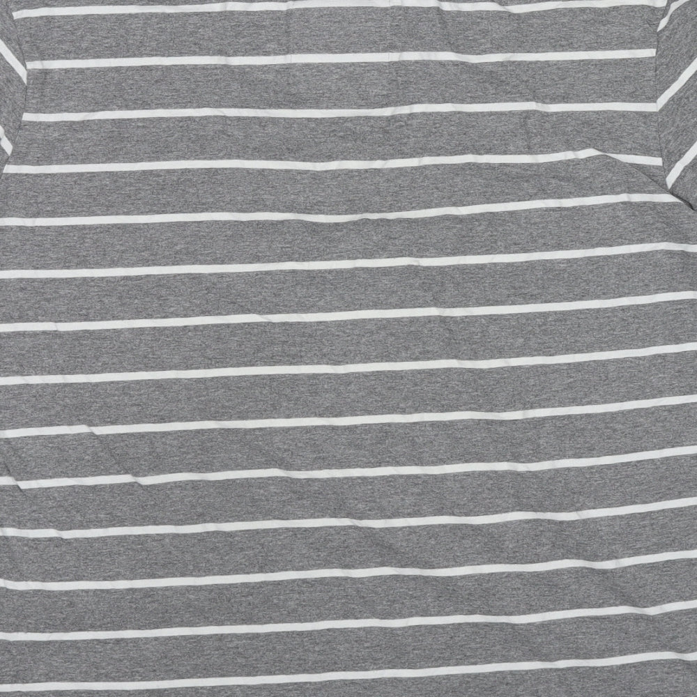 Tokyo Laundry Mens Grey Striped Cotton Polo Size L Collared Pullover