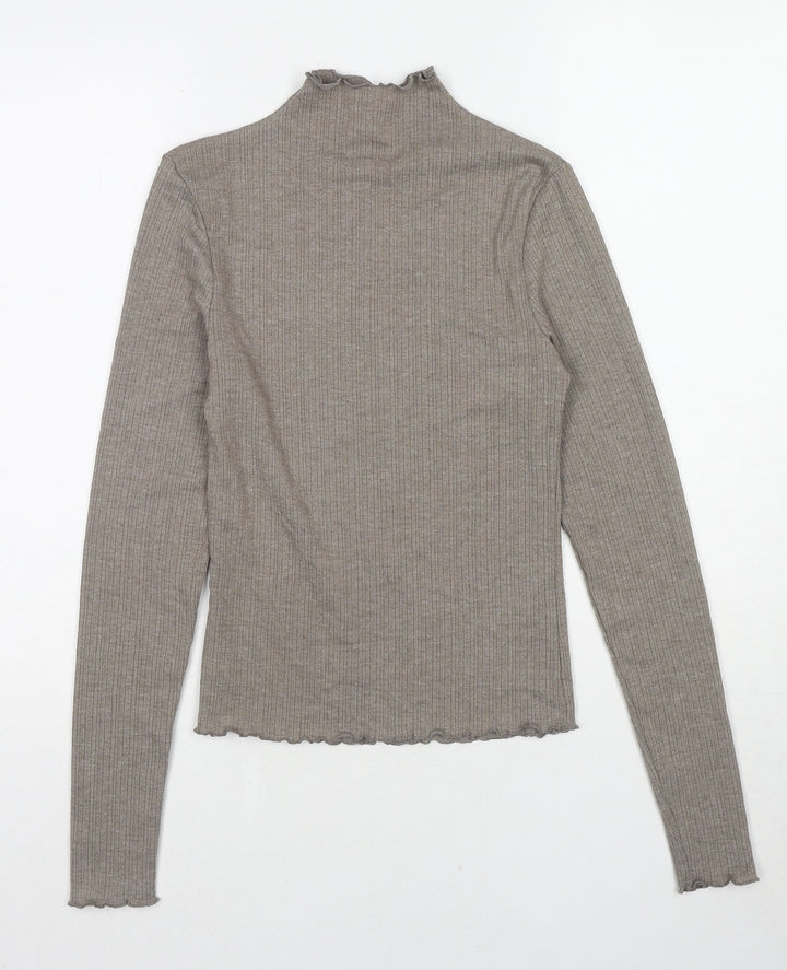 NEXT Womens Brown High Neck Polyester Pullover Jumper Size S - Lettuce Hem