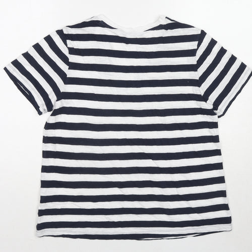 Marks and Spencer Womens Blue Striped Cotton Basic T-Shirt Size 12 V-Neck