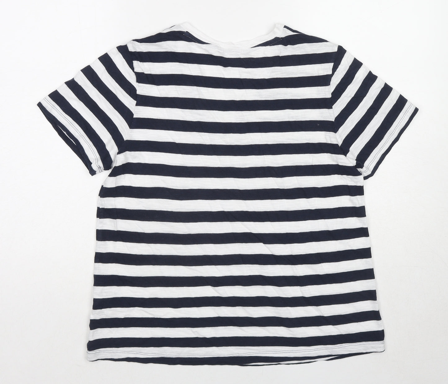 Marks and Spencer Womens Blue Striped Cotton Basic T-Shirt Size 12 V-Neck