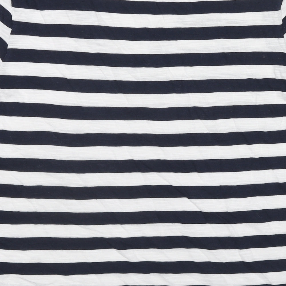 Marks and Spencer Womens Blue Striped Cotton Basic T-Shirt Size 12 V-Neck