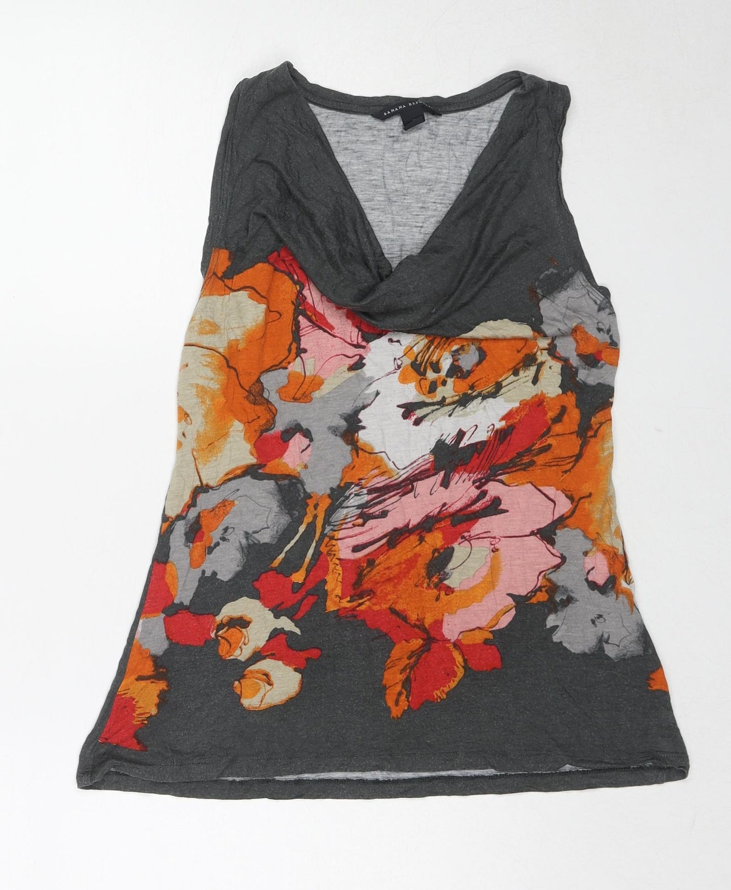 Banana Republic Womens Grey Geometric Viscose Basic Tank Size S Cowl Neck