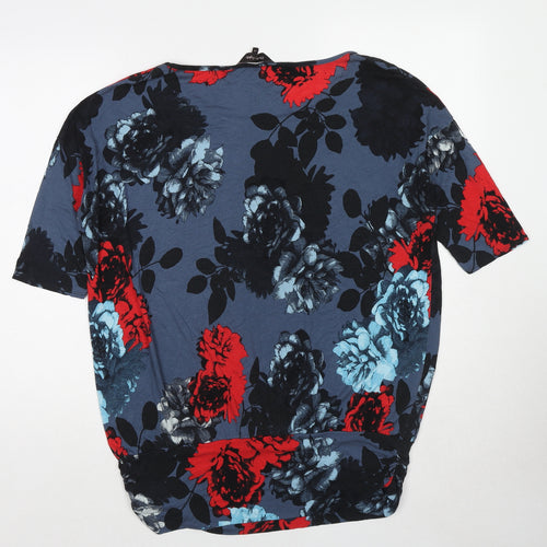 Phase Eight Womens Blue Floral Viscose Basic Blouse Size 14 Round Neck