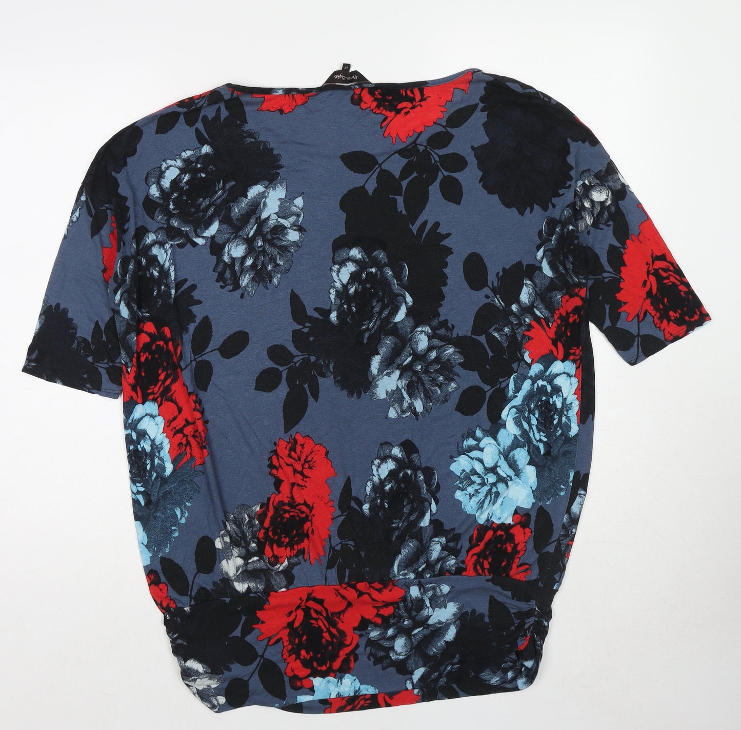 Phase Eight Womens Blue Floral Viscose Basic Blouse Size 14 Round Neck