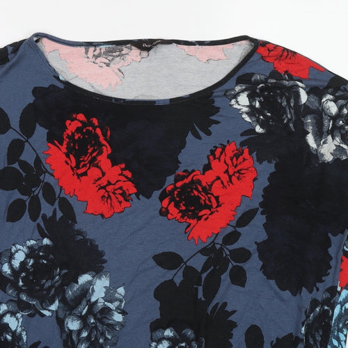 Phase Eight Womens Blue Floral Viscose Basic Blouse Size 14 Round Neck
