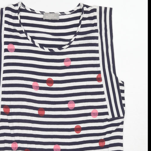 Maria Bellentani Womens Blue Geometric Viscose Basic Tank Size 14 Round Neck