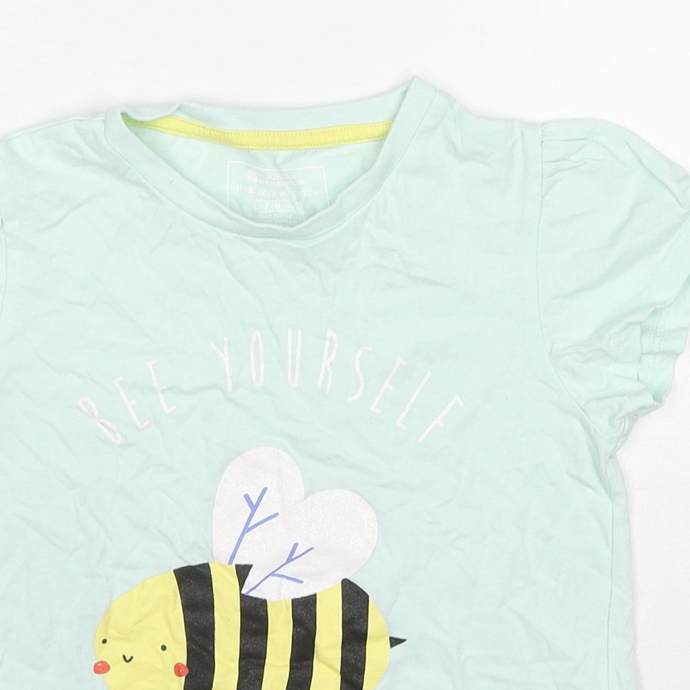 Mountain Warehouse Girls Blue Cotton Basic T-Shirt Size 7-8 Years Round Neck Pullover - Bee Yourself