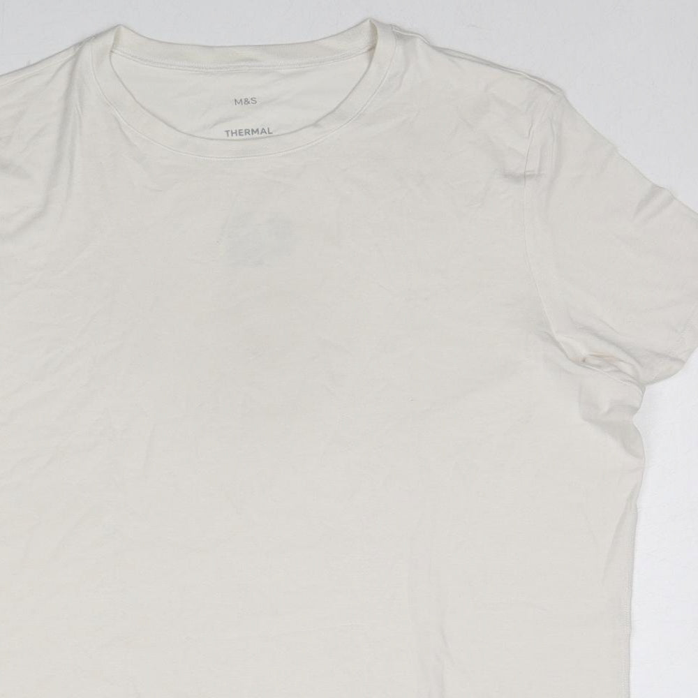 Marks and Spencer Mens White Acrylic T-Shirt Size L Round Neck