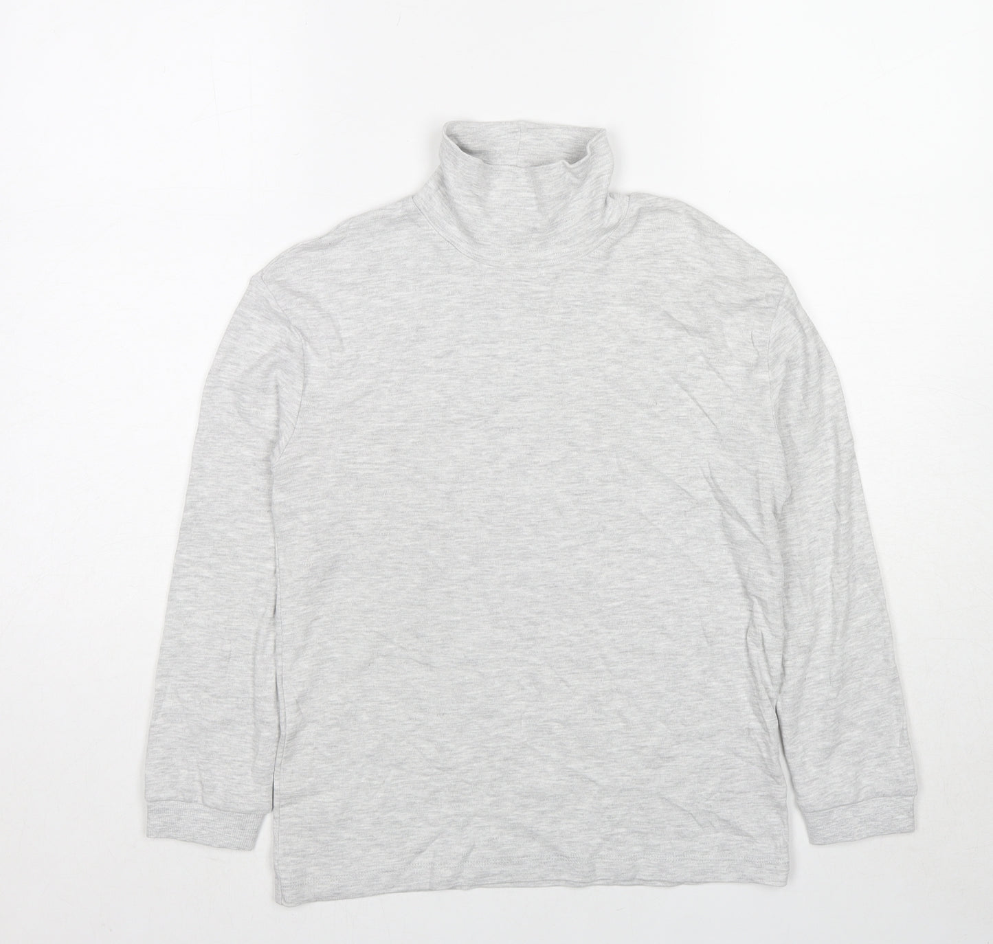 Marks and Spencer Girls Grey Cotton Basic T-Shirt Size 10-11 Years High Neck Pullover