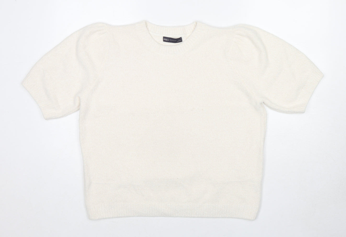 Marks and Spencer Womens White Round Neck Polyester Pullover Jumper Size L