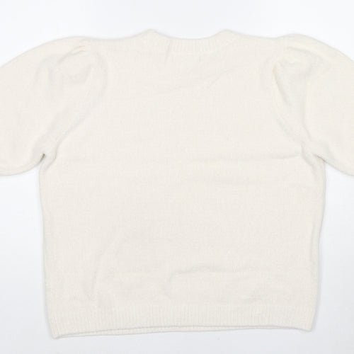 Marks and Spencer Womens White Round Neck Polyester Pullover Jumper Size L