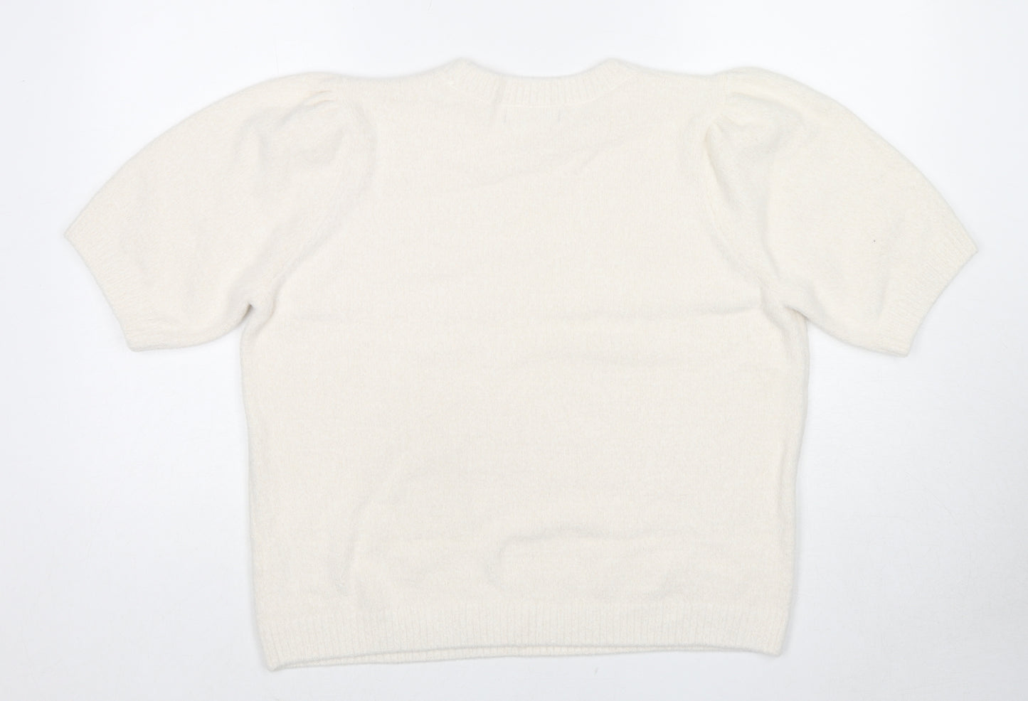 Marks and Spencer Womens White Round Neck Polyester Pullover Jumper Size L