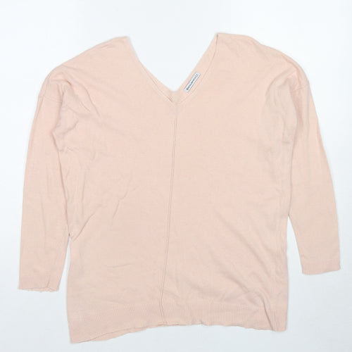 Encuentro Womens Beige V-Neck Cotton Pullover Jumper Size M