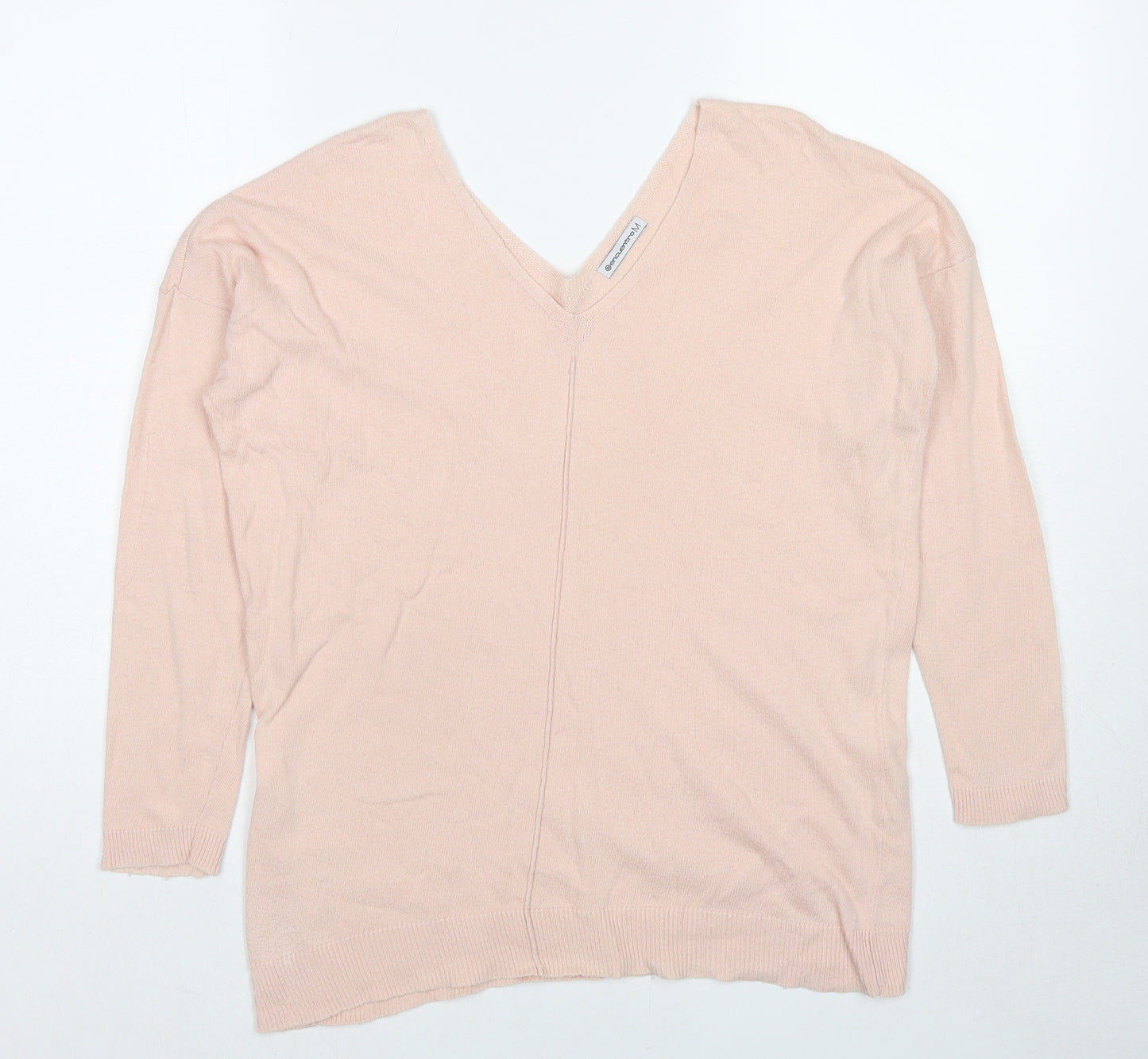 Encuentro Womens Beige V-Neck Cotton Pullover Jumper Size M