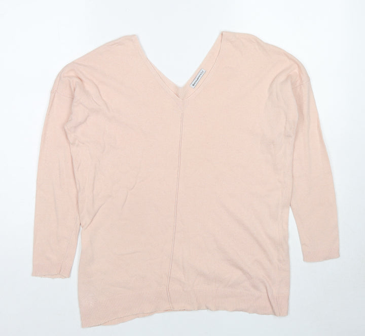 Encuentro Womens Beige V-Neck Cotton Pullover Jumper Size M