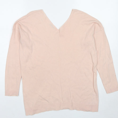 Encuentro Womens Beige V-Neck Cotton Pullover Jumper Size M