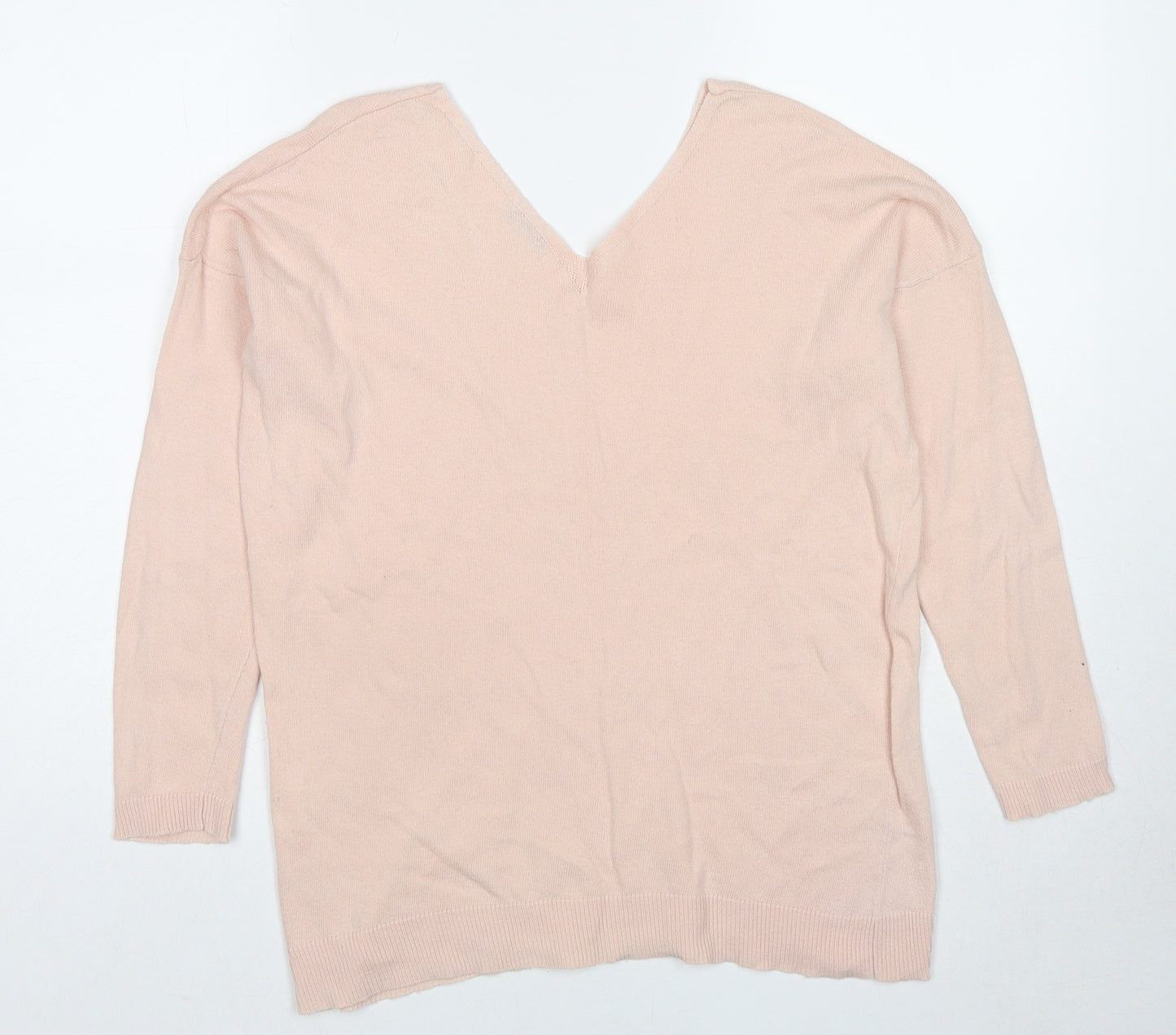 Encuentro Womens Beige V-Neck Cotton Pullover Jumper Size M