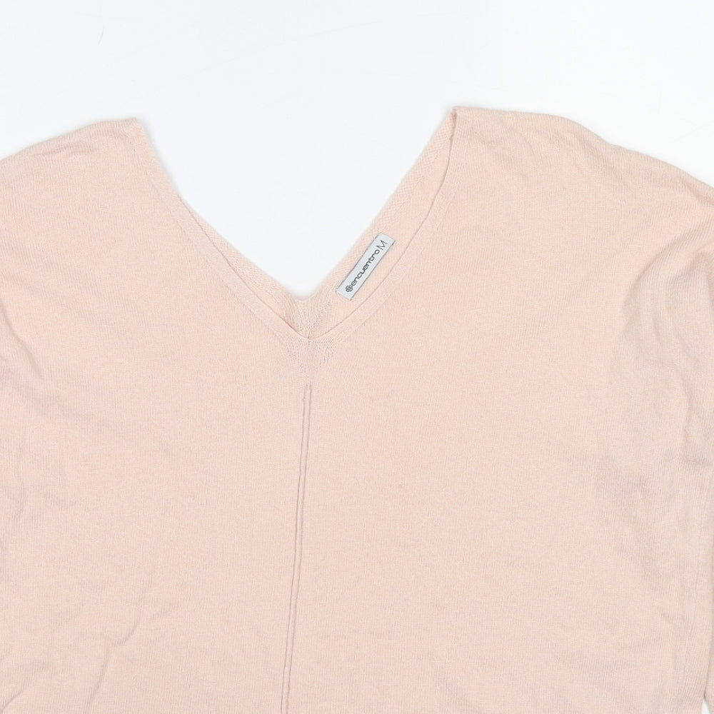Encuentro Womens Beige V-Neck Cotton Pullover Jumper Size M