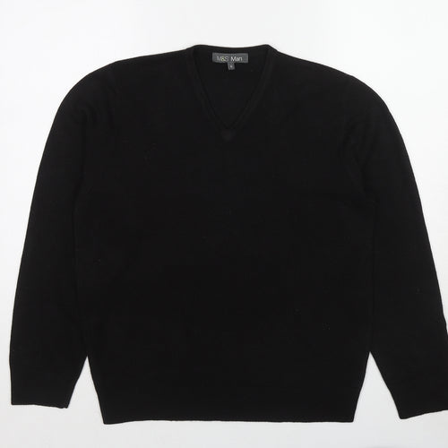 Marks and Spencer Mens Black V-Neck Acrylic Pullover Jumper Size M Long Sleeve