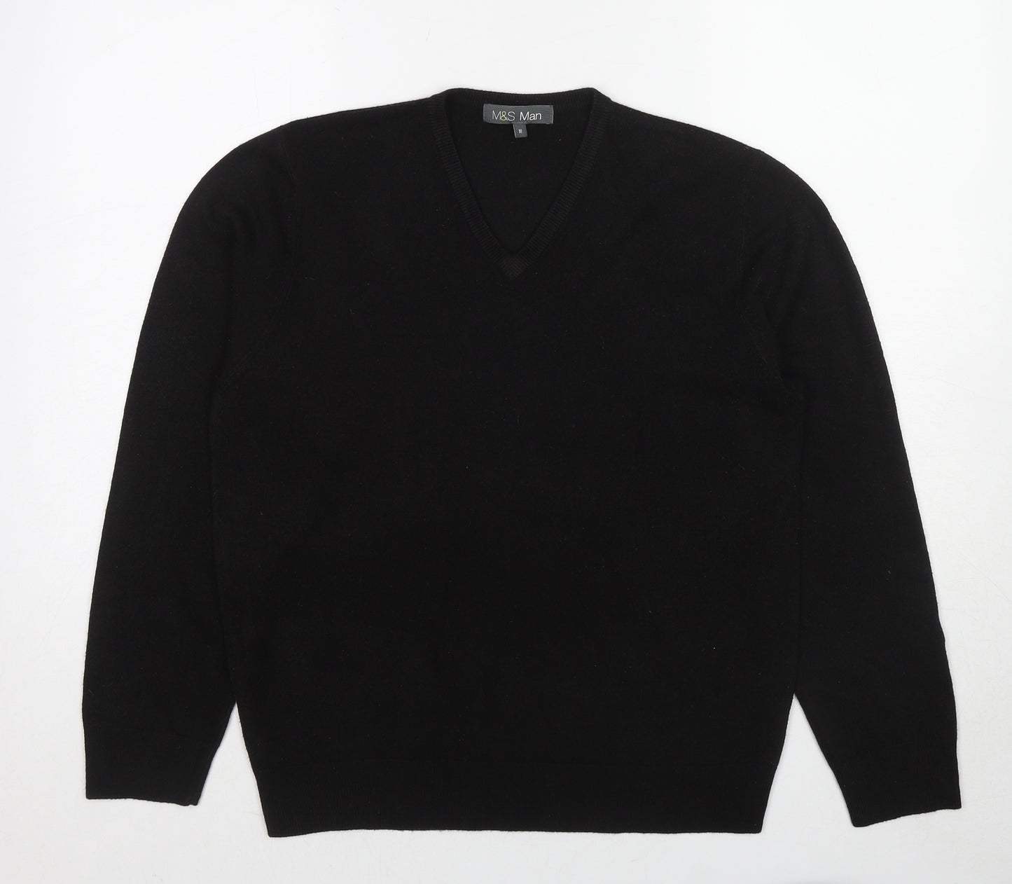 Marks and Spencer Mens Black V-Neck Acrylic Pullover Jumper Size M Long Sleeve