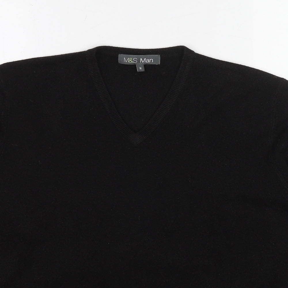 Marks and Spencer Mens Black V-Neck Acrylic Pullover Jumper Size M Long Sleeve