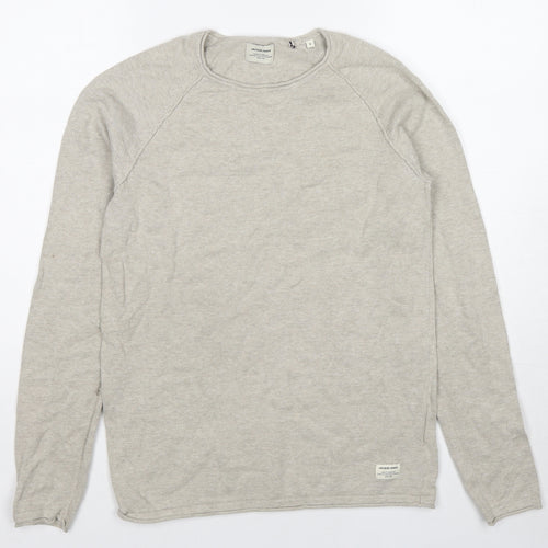 JACK & JONES Mens Beige Round Neck Cotton Pullover Jumper Size S Long Sleeve