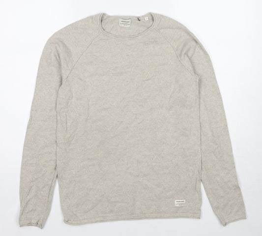 JACK & JONES Mens Beige Round Neck Cotton Pullover Jumper Size S Long Sleeve