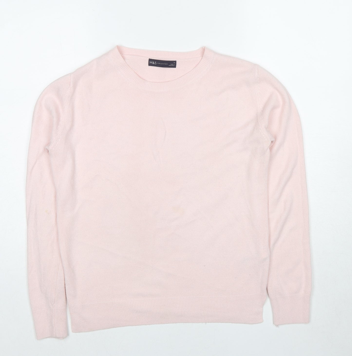 Marks and Spencer Womens Pink Round Neck Acrylic Pullover Jumper Size 8