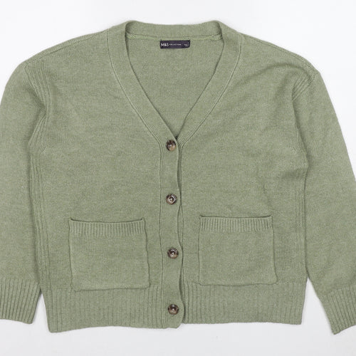 Marks and Spencer Womens Green V-Neck Polyester Cardigan Jumper Size L