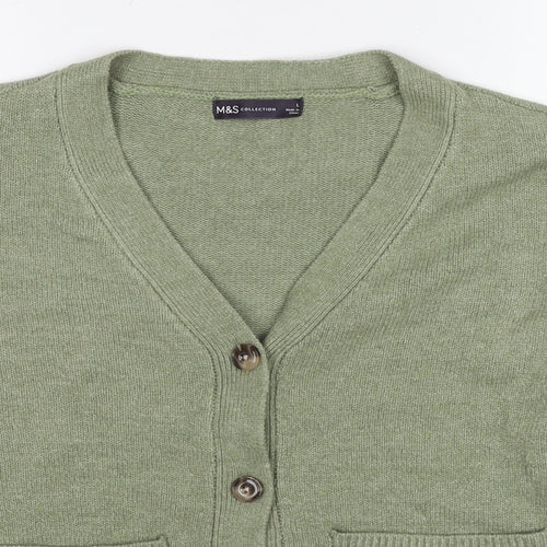 Marks and Spencer Womens Green V-Neck Polyester Cardigan Jumper Size L
