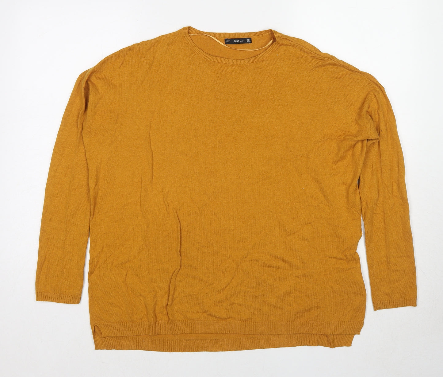 Zara Womens Yellow Round Neck Cotton Pullover Jumper Size S