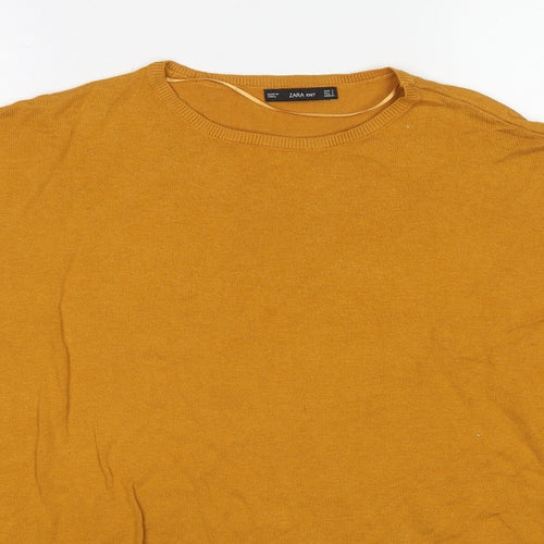 Zara Womens Yellow Round Neck Cotton Pullover Jumper Size S