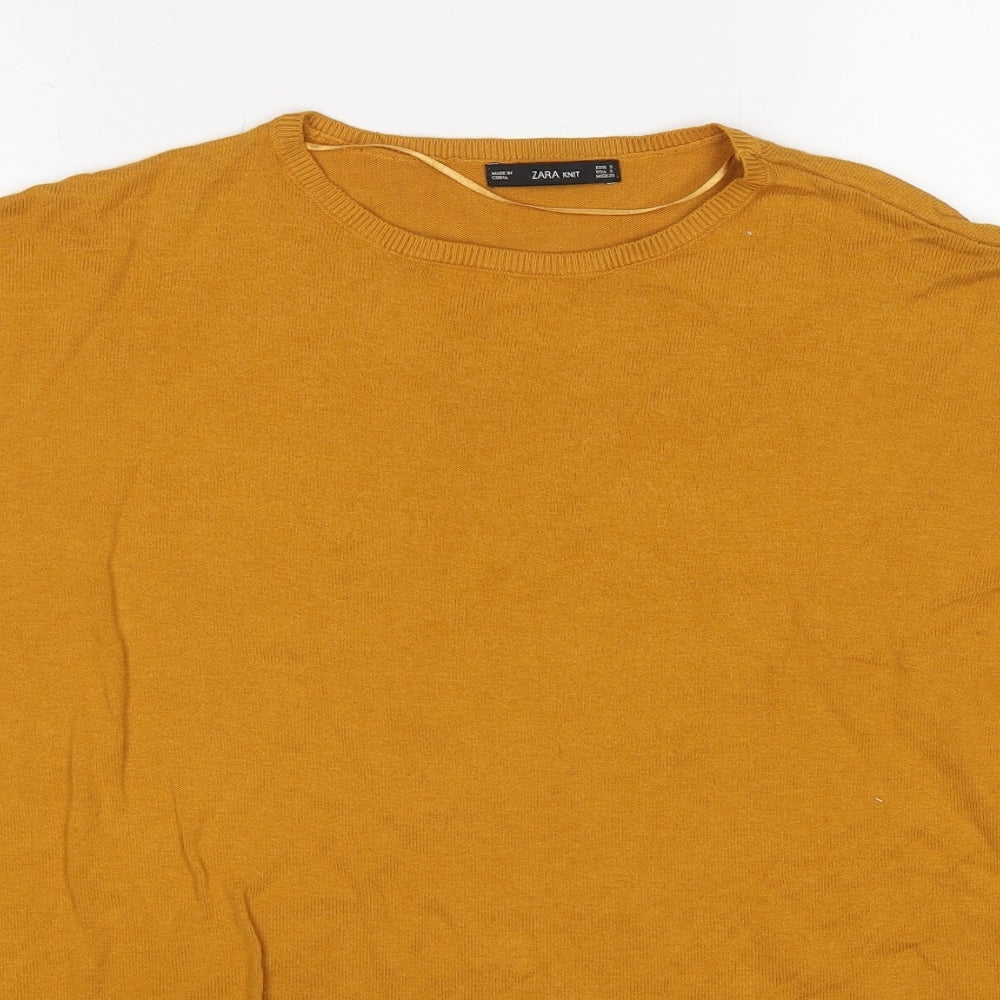 Zara Womens Yellow Round Neck Cotton Pullover Jumper Size S